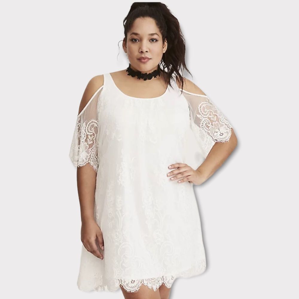 Torrid Mini Lace Cold Shoulder Trapeze Dress, Size 1X Ivory